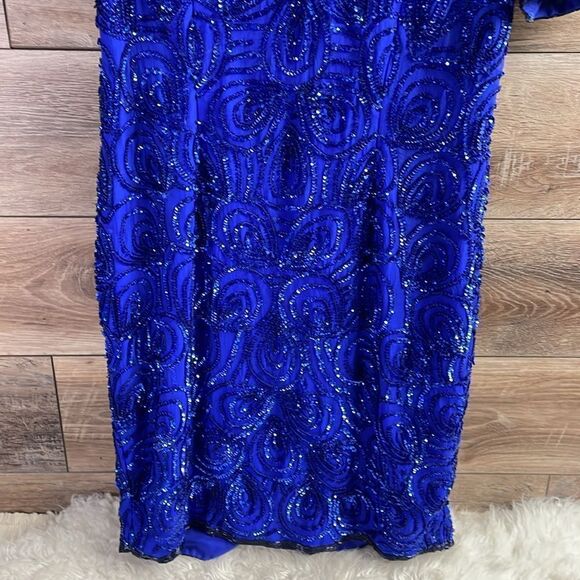 STENAY Vintage 100% Silk Sequined Royal Blue Cocktail Dress Above Knee Size 10 - Picture 5 of 11